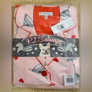NWT PJ Salvages Lightweight Flannel Pajamas Set🍸Martini & Hearts🍸Light Pink M